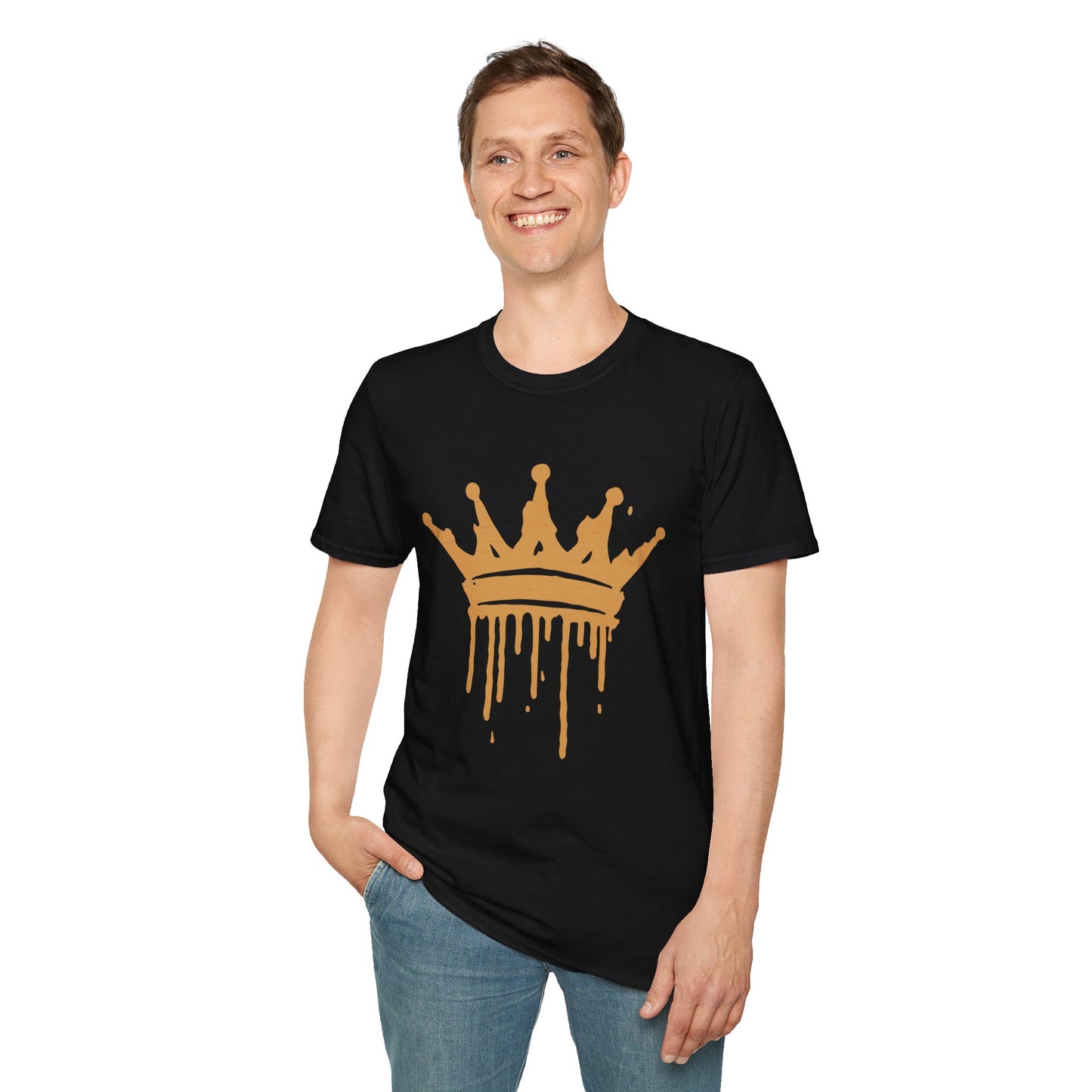 Unisex Softstyle T-Shirt Black T-shirt with Gold Crown
