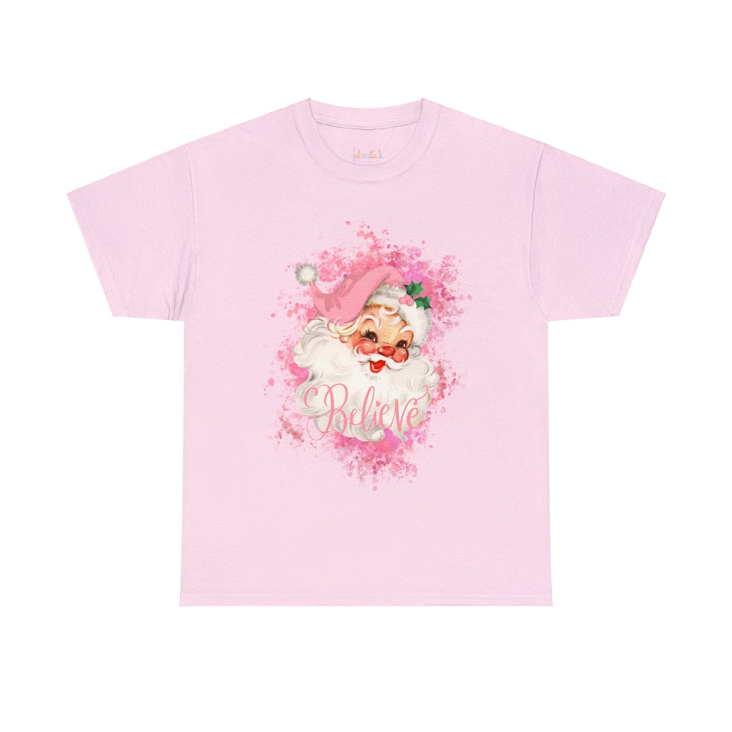 Unisex Heavy Cotton Tee PInk Santa "Believe"