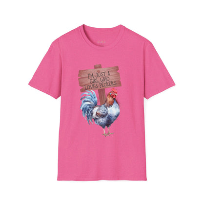 'Just A Girl Who Loves Pecker' Unisex Softstyle T-Shirt Colorful Tee, Gift for Friends, Casual Wear