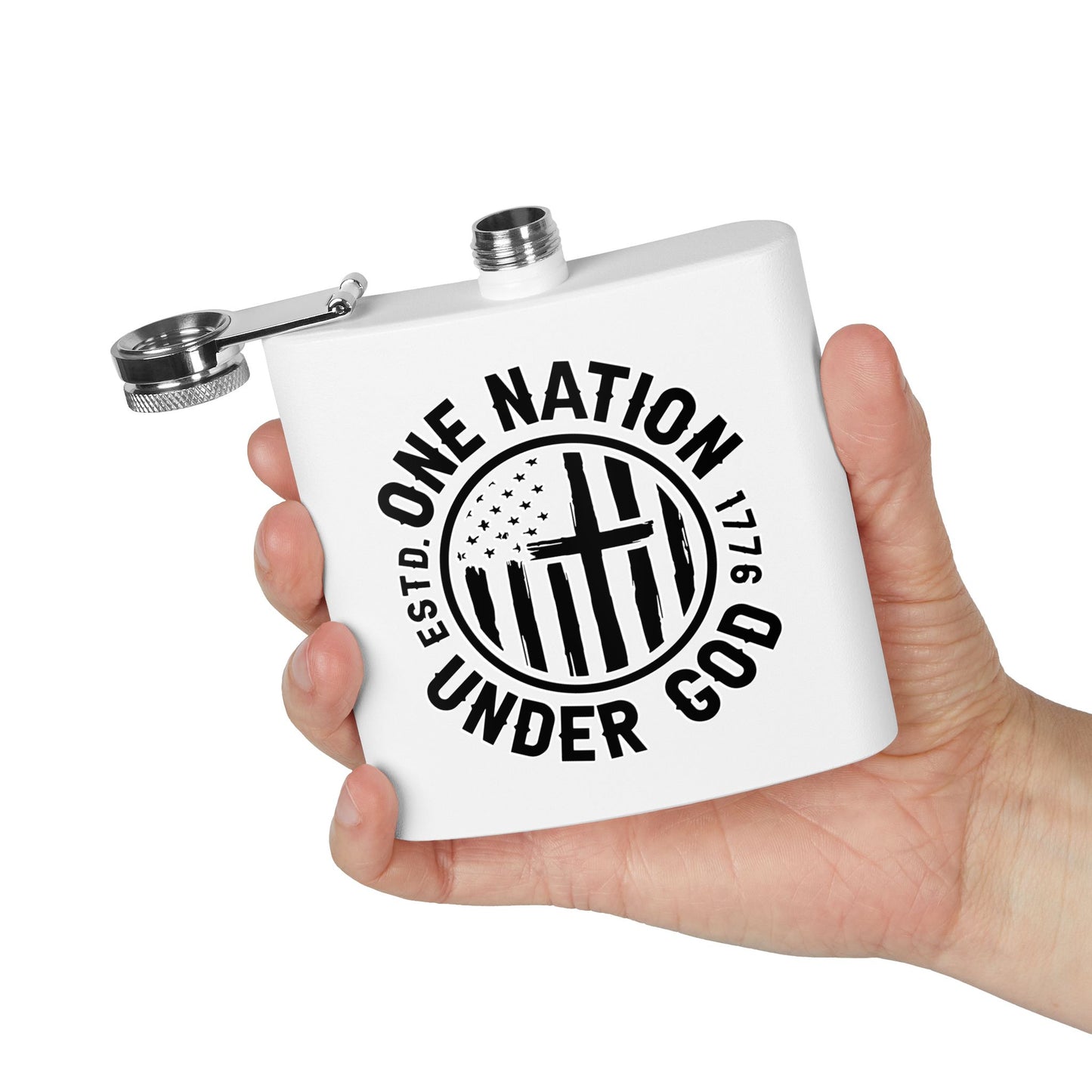 Patriotic Stainless Steel Flask - 6oz with 'One Nation Under God' Design