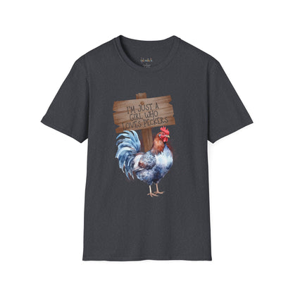 'Just A Girl Who Loves Pecker' Unisex Softstyle T-Shirt Colorful Tee, Gift for Friends, Casual Wear