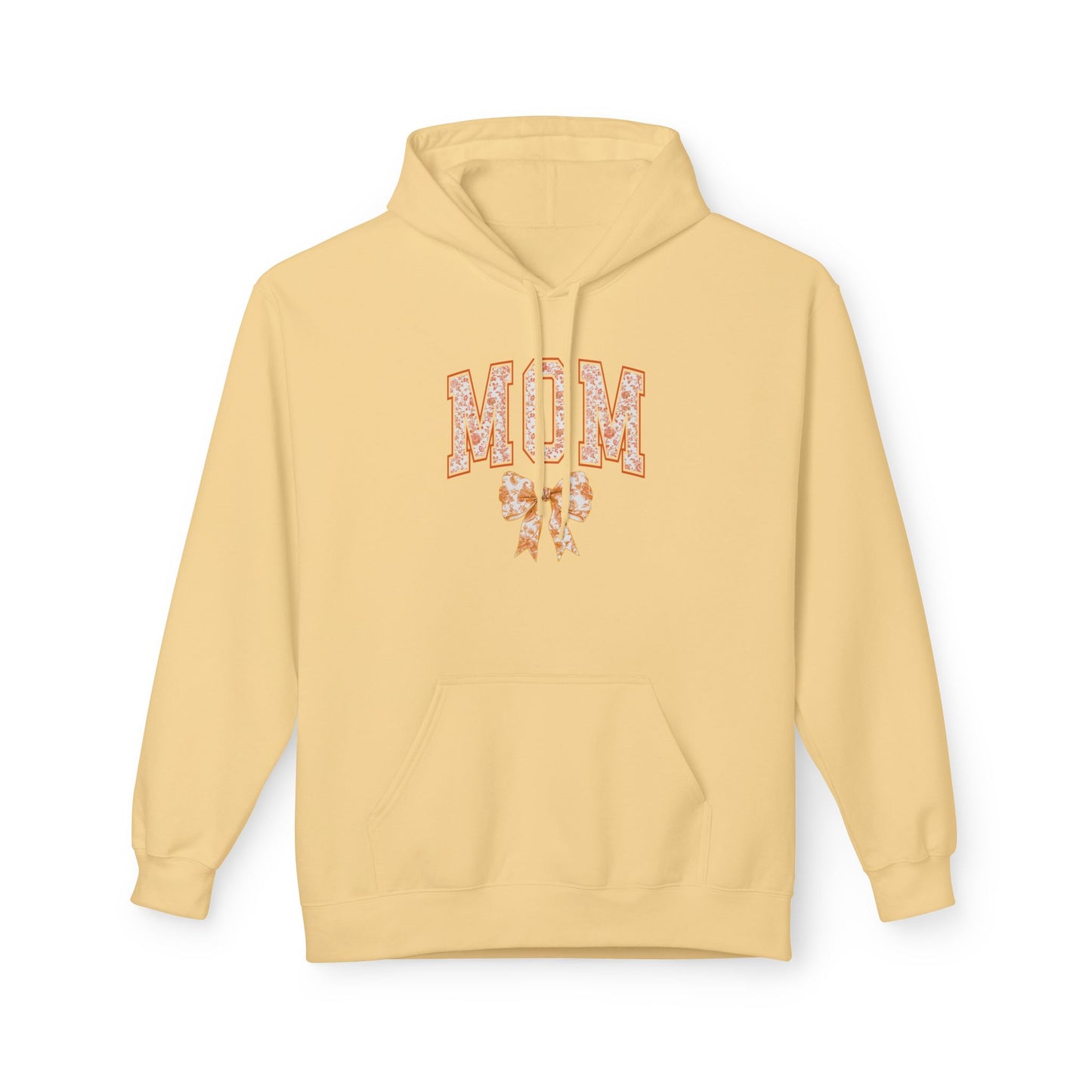Mom Orange Chinoiserie Floral Fleece Hoodie - Softstyle Midweight Sweatshirt for Cozy Comfort