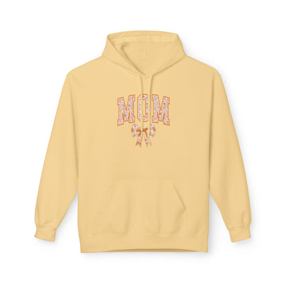 Mom Orange Chinoiserie Floral Fleece Hoodie - Softstyle Midweight Sweatshirt for Cozy Comfort