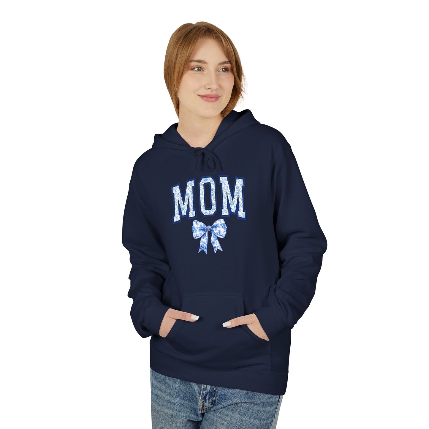 Mom Blue Chinoiserie Fleece Hoodie - Cozy Unisex Sweatshirt for Mother's Day