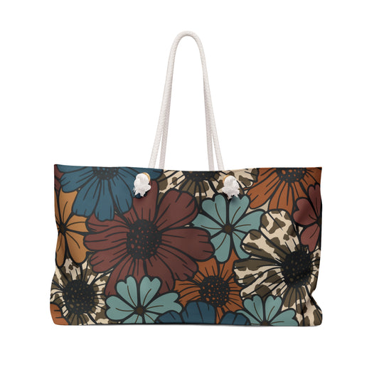 Weekender Bag - Fall Flower Cow Print