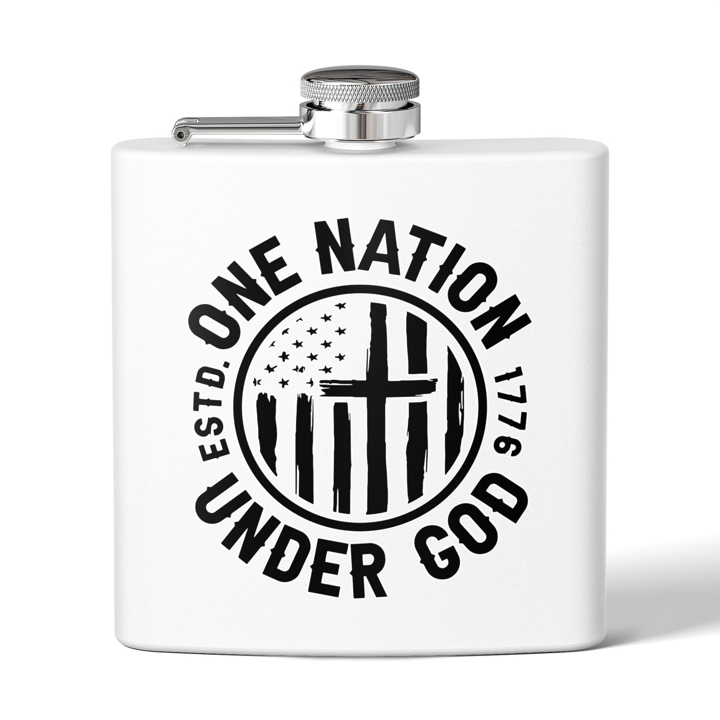 Patriotic Stainless Steel Flask - 6oz with 'One Nation Under God' Design