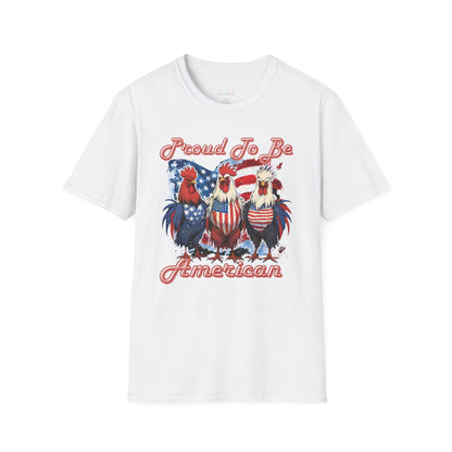 Proud To Be American Roosters T-Shirt for Celebrations, Unisex American Pride Tee, Fourth of July Apparel, Gifts for Freedom Lovers, Summer Fest Tee