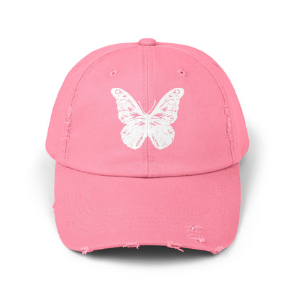 Unisex Distressed Cap white vintage butterfly