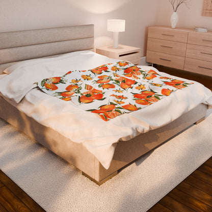 Citrus Blossom Velveteen Plush Blanket - Cozy Floral Throw for Home & Gifts