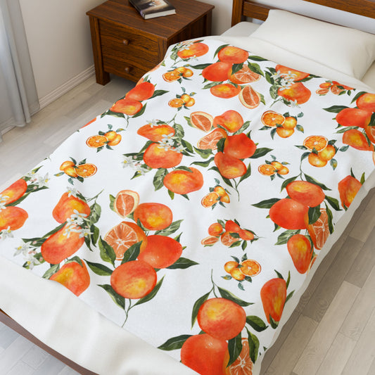 Citrus Blossom Velveteen Plush Blanket - Cozy Floral Throw for Home & Gifts