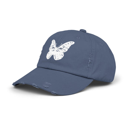 Unisex Distressed Cap white vintage butterfly