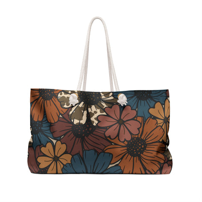 Weekender Bag - Fall Flower Cow Print