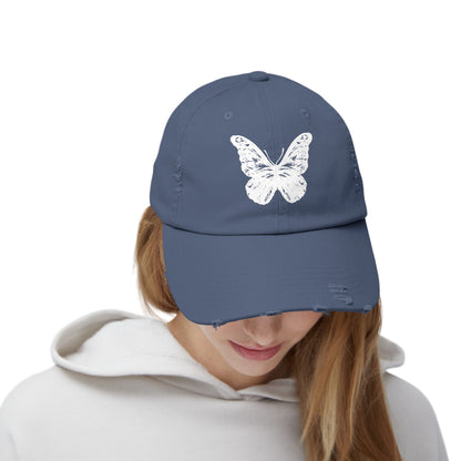 Unisex Distressed Cap white vintage butterfly