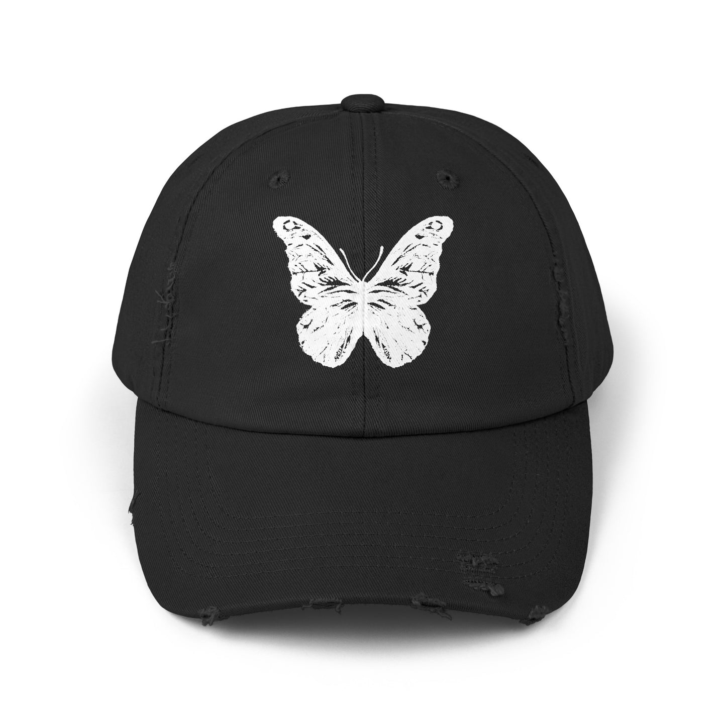 Unisex Distressed Cap white vintage butterfly