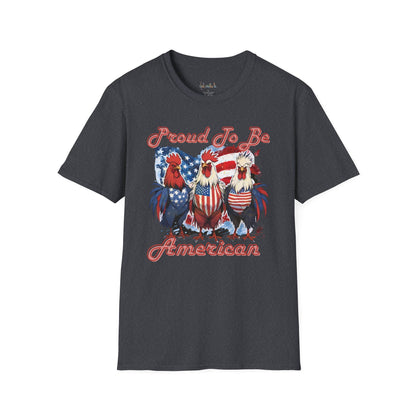 Proud To Be American Roosters T-Shirt for Celebrations, Unisex American Pride Tee, Fourth of July Apparel, Gifts for Freedom Lovers, Summer Fest Tee