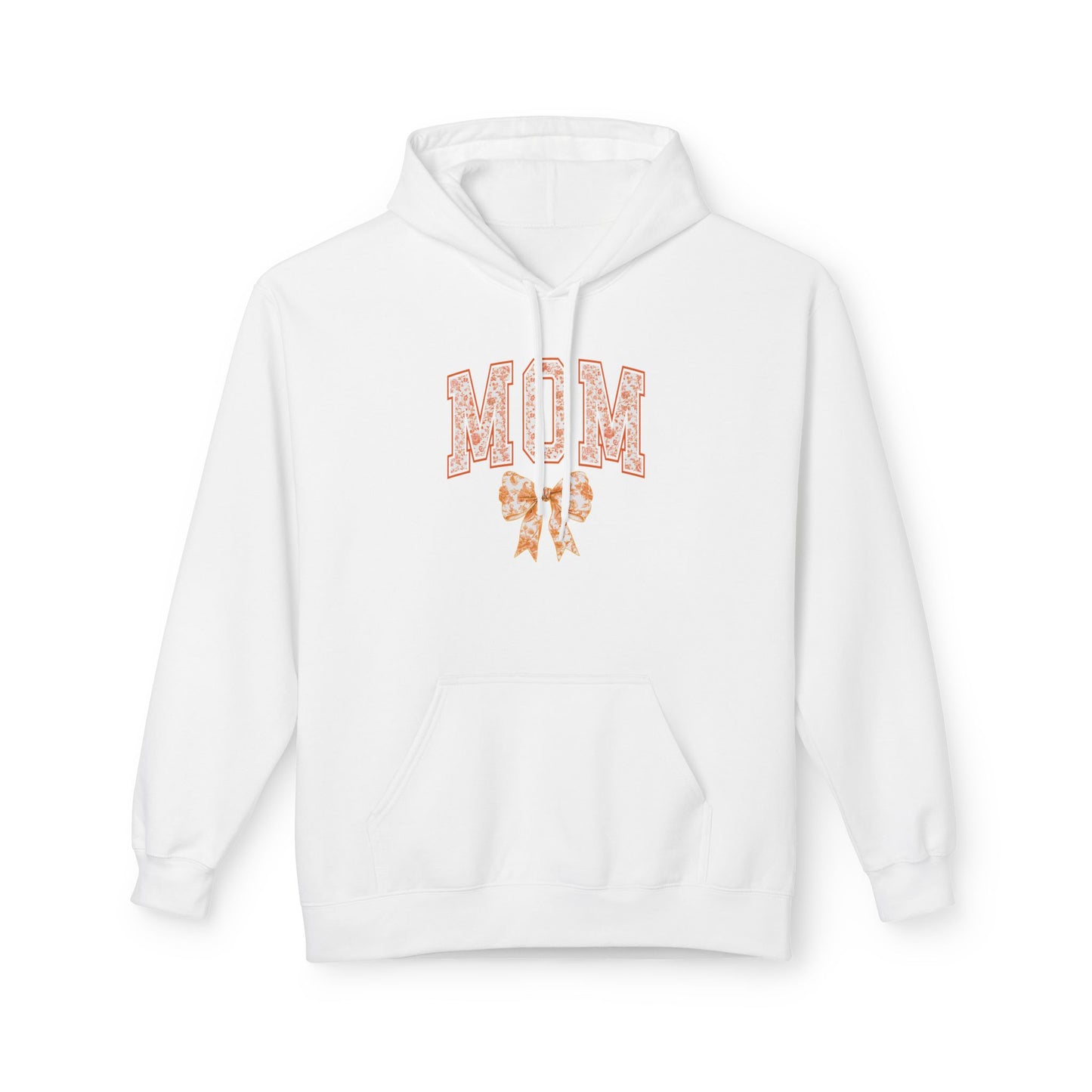 Mom Orange Chinoiserie Floral Fleece Hoodie - Softstyle Midweight Sweatshirt for Cozy Comfort