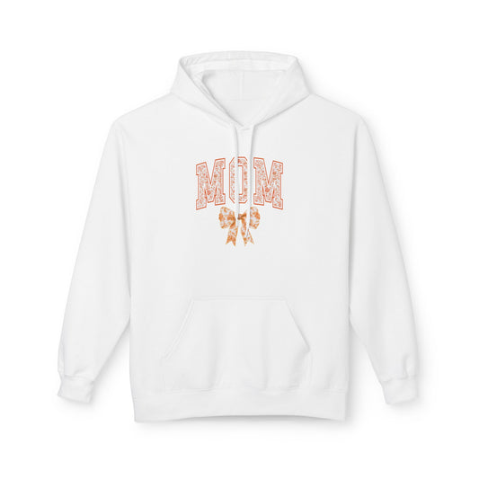 Mom Orange Chinoiserie Floral Fleece Hoodie - Softstyle Midweight Sweatshirt for Cozy Comfort