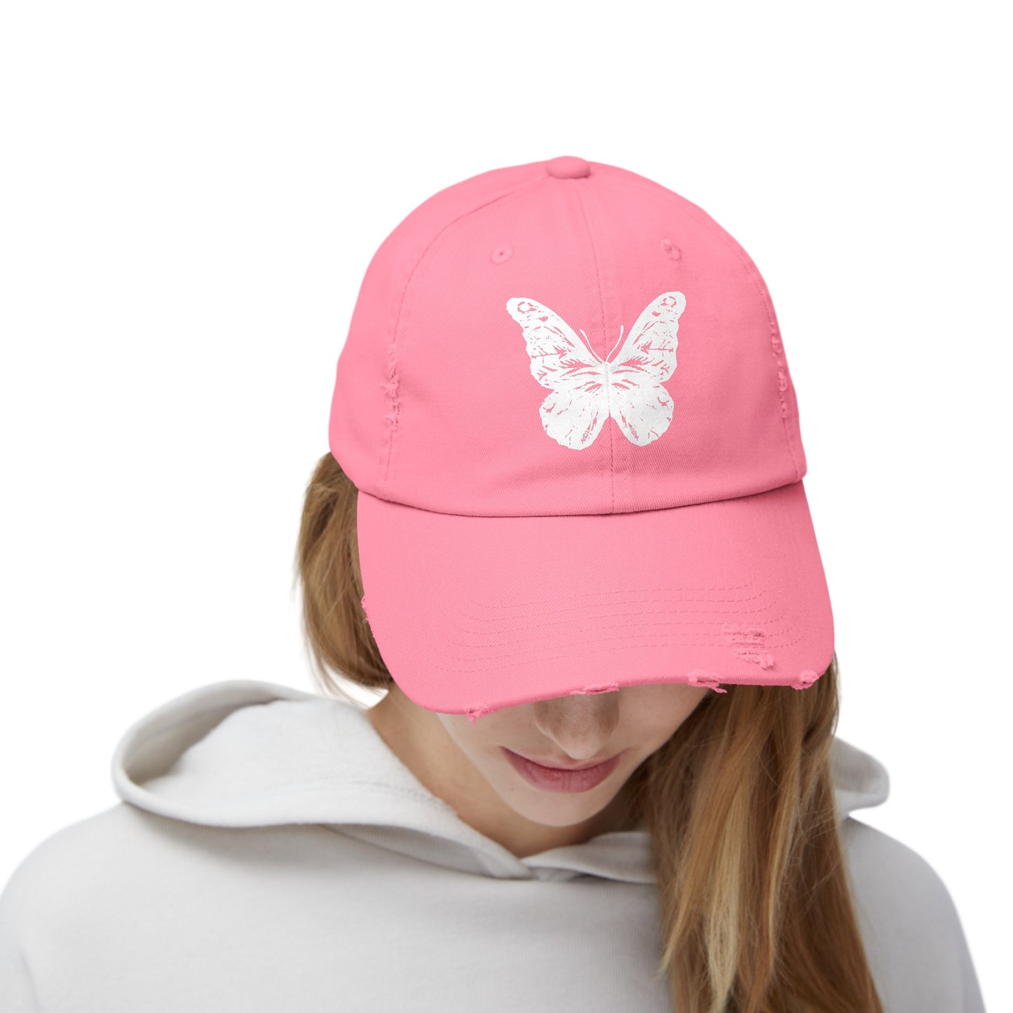 Unisex Distressed Cap white vintage butterfly