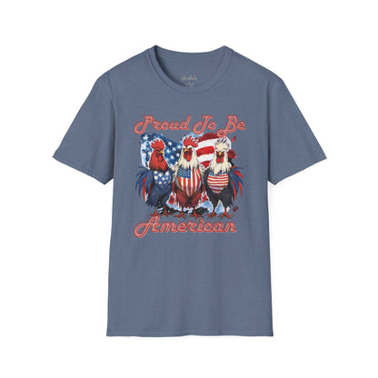 Proud To Be American Roosters T-Shirt for Celebrations, Unisex American Pride Tee, Fourth of July Apparel, Gifts for Freedom Lovers, Summer Fest Tee