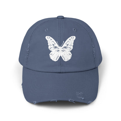 Unisex Distressed Cap white vintage butterfly