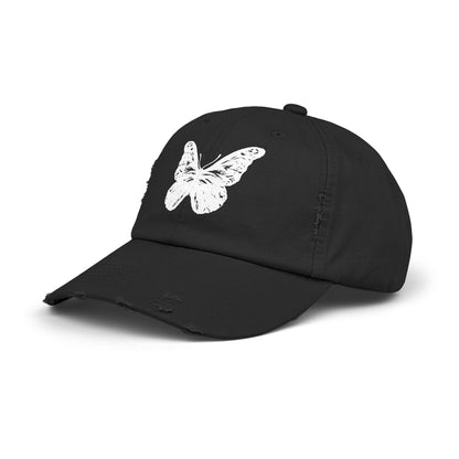 Unisex Distressed Cap white vintage butterfly