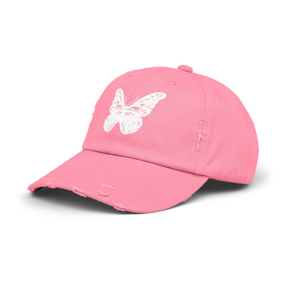 Unisex Distressed Cap white vintage butterfly